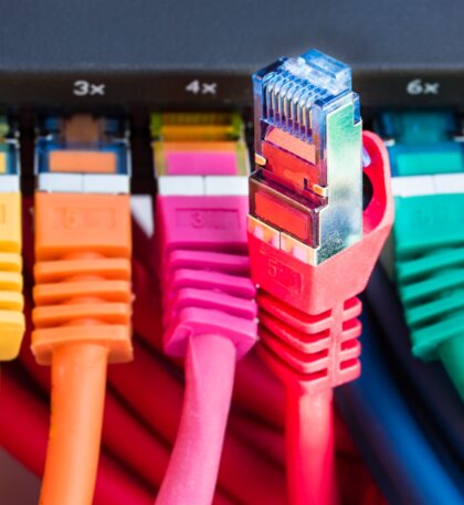 network Colorful network cables connected to a switch